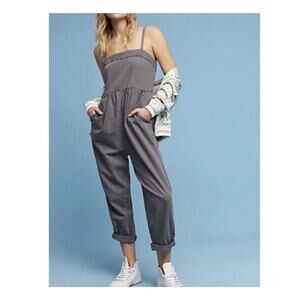 Anthropologie Gray Utility Jumpsuit Adjustable Straps Zip Back Size XS
